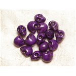 Fil 39cm 31pc env - Perles de Pierre Turquoise Synthèse Cranes tete de mort 12x10mm Violet 