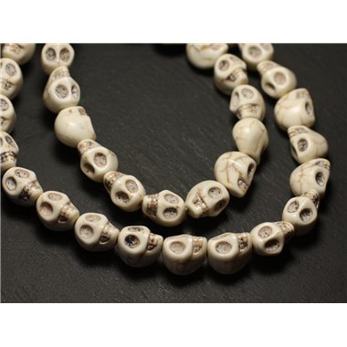 Fil 39cm 31pc env - Perles de Pierre Turquoise Synthèse Cranes tete de mort 12x10mm Blanc crème