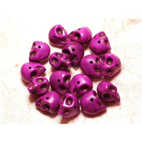 Fil 39cm 36pc env - Perles de Pierre Turquoise Synthèse Cranes tete de mort 14x10mm Violet Rose 