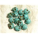 Fil 39cm 31pc env - Perles de Pierre Turquoise Synthèse Cranes tete de mort 12x10mm Bleu turquoise 