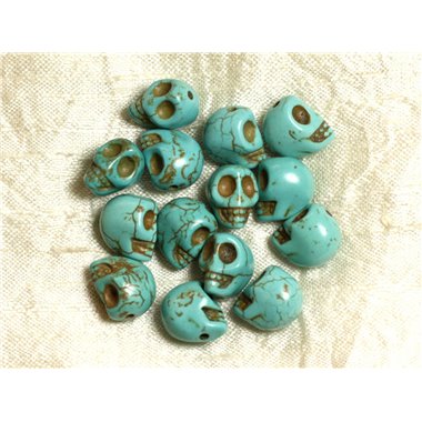 Fil 39cm 31pc env - Perles de Pierre Turquoise Synthèse Cranes tete de mort 12x10mm Bleu turquoise 