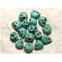 Fil 39cm 36pc env - Perles de Pierre Turquoise Synthèse Cranes tete de mort 14x10mm Bleu Turquoise 