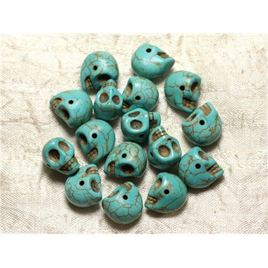 Fil 39cm 36pc env - Perles de Pierre Turquoise Synthèse Cranes tete de mort 14x10mm Bleu Turquoise 