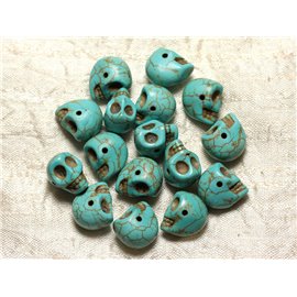 Fil 39cm 36pc env - Perles Pierre Turquoise Synthese Crane tete de mort 14x10mm Bleu Turquoise