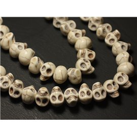 Thread 39cm 36pc approx - Synthetic Turquoise Stone Beads Skulls 14x10mm Cream white 