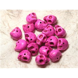 Hilo 39cm 36pc aprox - Perlas de piedra turquesa sintética Calaveras 14x10mm Rosa neón 