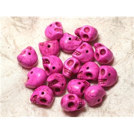 Thread 39cm 36pc approx - Synthetic Turquoise Stone Beads Skulls 14x10mm Neon Pink 