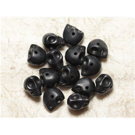 Thread 39cm 36pc approx - Synthetic Turquoise Stone Beads Skulls 14x10mm Black 