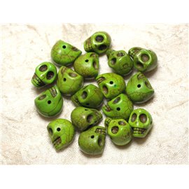 Thread 39cm 36pc approx - Synthetic Turquoise Stone Beads Skulls 14x10mm Green 