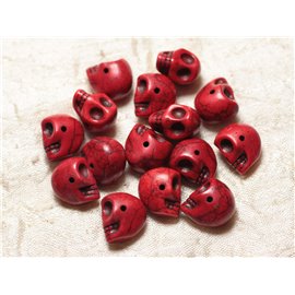 Fil 39cm 36pc env - Perles Pierre Turquoise Synthese Crane tete de mort 14x10mm Rouge