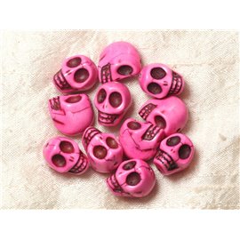 Thread 39cm 21pc approx - Synthetic Turquoise Stone Beads Skulls 18x14mm Neon Pink 