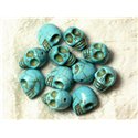 Fil 39cm 21pc env - Perles Pierre Turquoise Synthèse Cranes tete de mort 18mm Bleu Turquoise