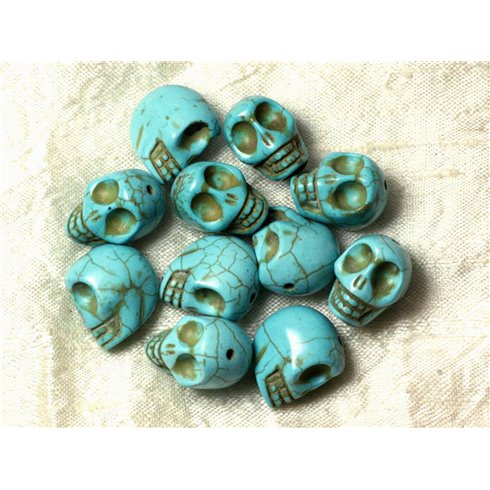 Fil 39cm 21pc env - Perles de Pierre Turquoise Synthèse Cranes tete de mort 18x14mm Bleu turquoise 