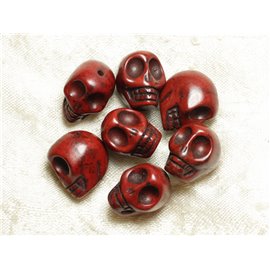 Thread 39cm 21pc approx - Synthetic Turquoise Stone Beads Skulls 18x14mm Brick Brown 