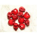 Fil 39cm 21pc env - Perles de Pierre Turquoise Synthèse Cranes tete de mort 18x14mm Rouge 