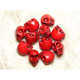 Thread 39cm 21pc approx - Synthetic Turquoise Stone Beads Skulls 18x14mm Red 