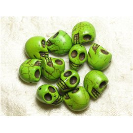 Thread 39cm 21pc approx - Synthetic Turquoise Stone Beads Skulls 18x14mm Green 