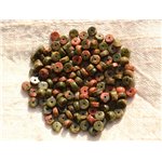 Fil 39cm 140pc env - Perles Pierre - Unakite Rondelles Heishi 4mm Vert Rose Rouge