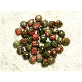 Thread 39cm 43pc approx - Stone Beads - Unakite Nuggets Rolled stones 8-10mm 