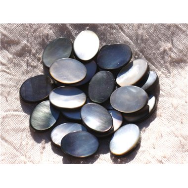 Fil 39cm 20pc env - Perles Nacre noire naturelle Ovales 18x12mm 