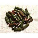 Fil 39cm 27pc environ - Perles Pierre - Unakite Colonnes Cylindres Tubes 13x4mm Vert rose rouge