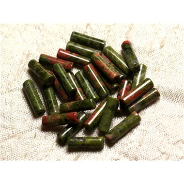 Fil 39cm 26pc env - Perles de Pierre - Unakite Tubes 14x3mm