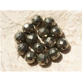 Fil 39cm 31pc environ - Perles Pierre Pyrite Boules Facettées 12mm Métal or doré