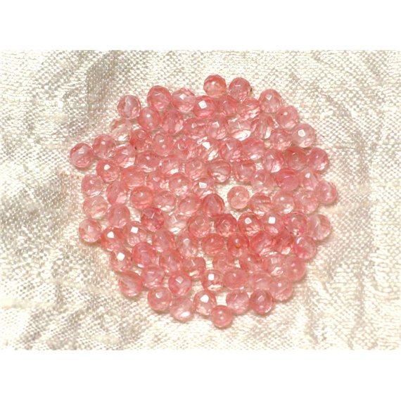 Fil 39cm 93pc env - Perles de Pierre - Quartz Cerise Boules Facettées 4mm 