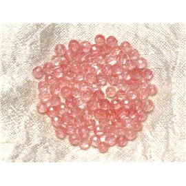 Fil 39cm 93pc environ - Perles Pierre Quartz Cerise Boules Facettées 4mm rose corail peche