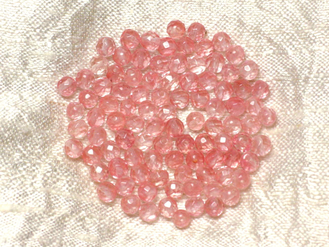 Fil 39cm 93pc env - Perles de Pierre - Quartz Cerise Boules Facettées 4mm 