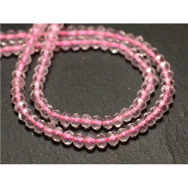 Fil 39cm 128pc env - Perles de Pierre - Quartz Rose Rondelles Facettées 4x3mm 