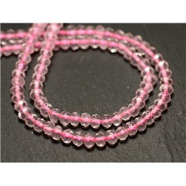 Hilo 39cm aprox 128pc - Cuentas de piedra - Rondelles facetados de cuarzo rosa 4x3mm 