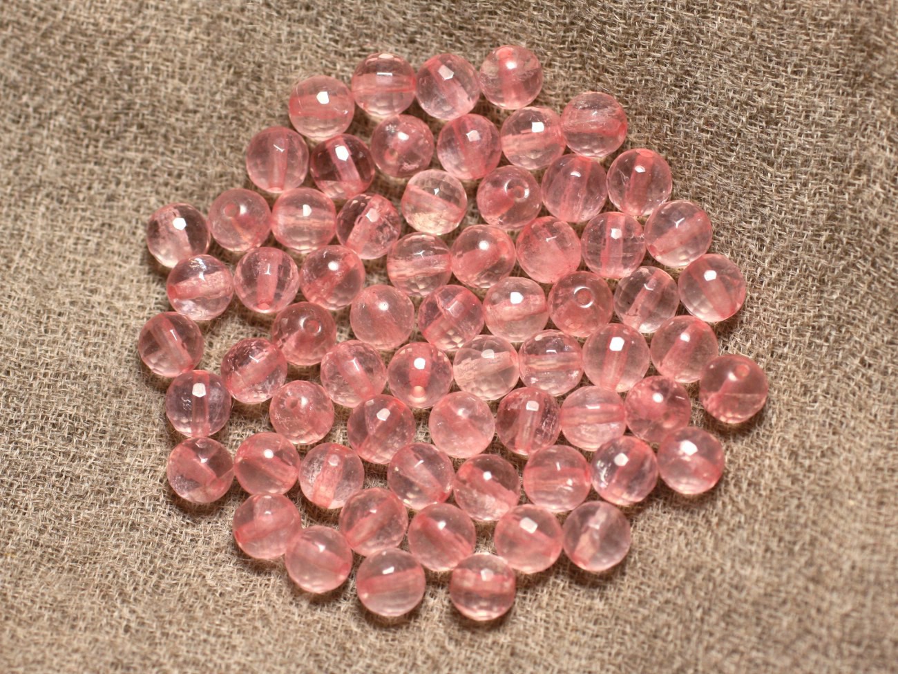 Fil 39cm 63pc env - Perles de Pierre - Quartz Rose Boules Facettées 6mm AA 
