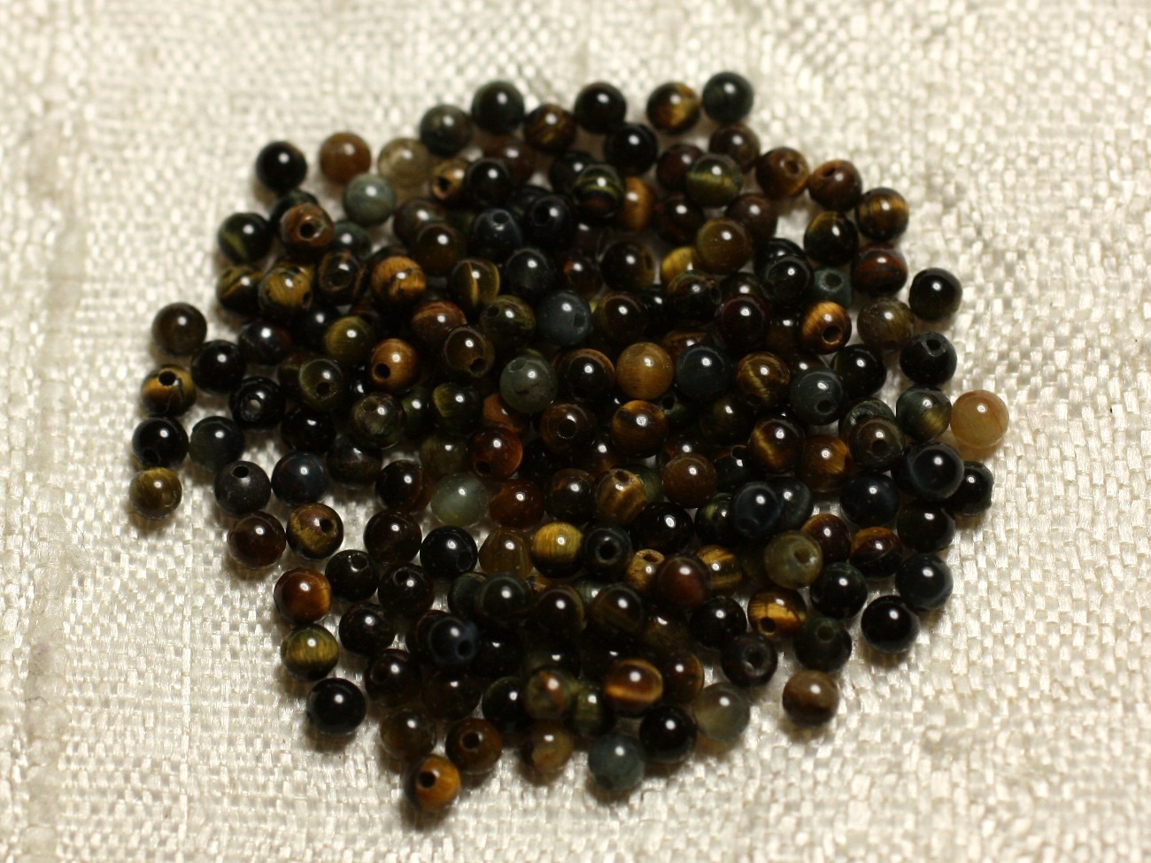 Fil 39cm 130pc env - Perles de Pierre - Oeil de Tigre et Faucon Boules 3mm 