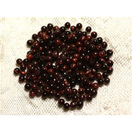 Fil 39cm 170pc env - Perles Pierre - Oeil Tigre Rouge Taureau Boules 2mm