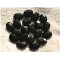 Fil 39cm 28pc env - Perles de Pierre - Onyx noir Ovales Facettés 14x10mm 