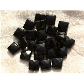 Hilo 39cm 37pc aprox - Cuentas de Piedra - Cuadrados Facetados Ónix Negro 10mm 