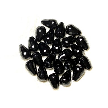 Fil 39cm 32pc env - Perles de Pierre - Onyx noir Gouttes Facettées 12x8mm 