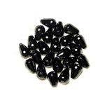 Fil 39cm 32pc env - Perles de Pierre - Onyx noir Gouttes Facettées 12x8mm 