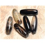 Fil 39cm 9pc env - Perles de Pierre - Onyx noir Quartz Olives Fuseaux 38-40mm 
