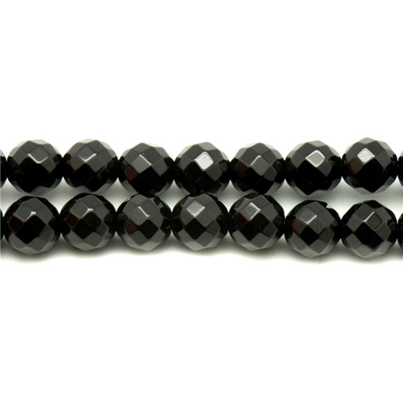 Fil 39cm 93pc env - Perles de Pierre - Onyx noir Boules Facettées 4mm 