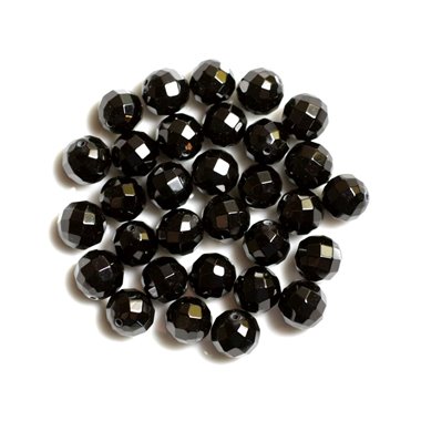 Fil 39cm 37pc env - Perles de Pierre - Onyx noir Boules Facettées 10mm 