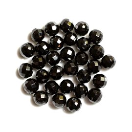 Thread 39cm 37pc approx - Stone Beads - Black Onyx Faceted Balls 10mm 