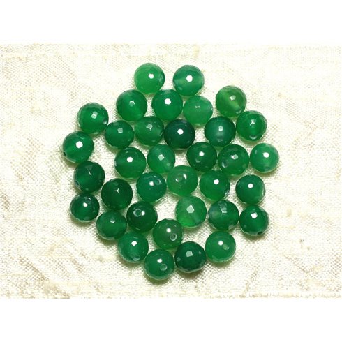 Fil 39cm 48pc env - Perles de Pierre - Onyx Vert Boules Facettées 8mm 