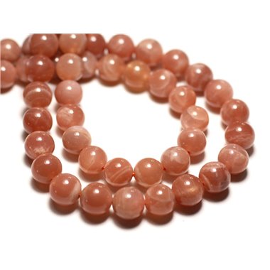 Fil 39cm 48pc env - Perles Pierre de Soleil Naturel Boules 8mm rose orange irisé