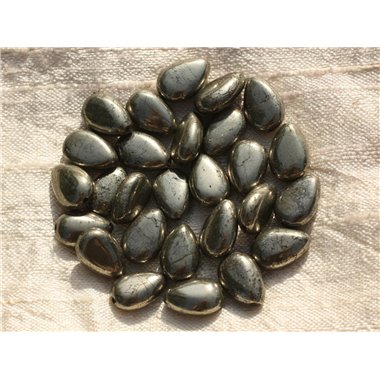 Fil 39cm 31pc env - Perles de Pierre - Pyrite Gouttes 12x8mm