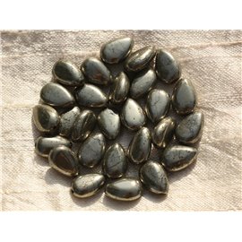 Filo 39 cm 31 pz circa - Perline di pietra - Gocce di pirite 12x8 mm 