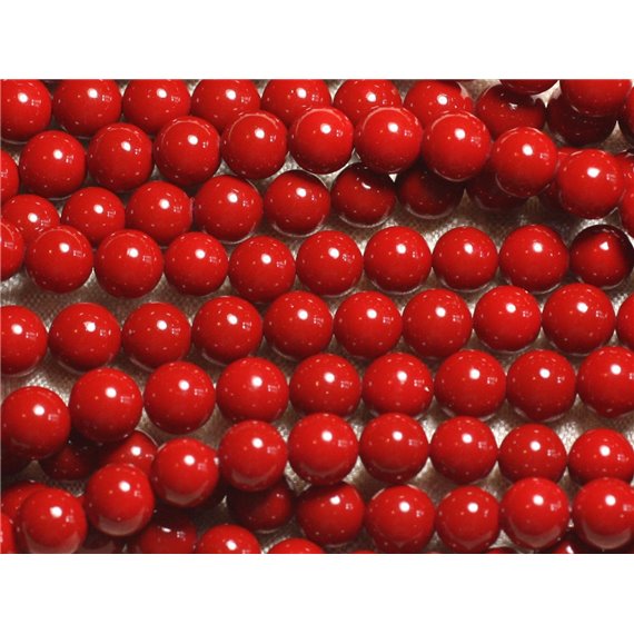 Fil 39cm 63pc env - Perles Nacre Boules 6mm Rouge vif Cerise