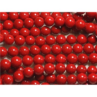 Fil 39cm 63pc env - Perles Nacre Boules 6mm Rouge vif Cerise