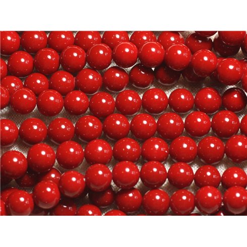 Fil 39cm 63pc env - Perles Nacre Boules 6mm Rouge vif Cerise 